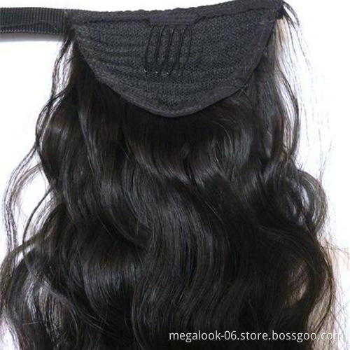 Megalook Hair Wavy Ponytail Extension for Women Wrap Around Magic Paste Yaki Ponytail Clip in Hairpieces